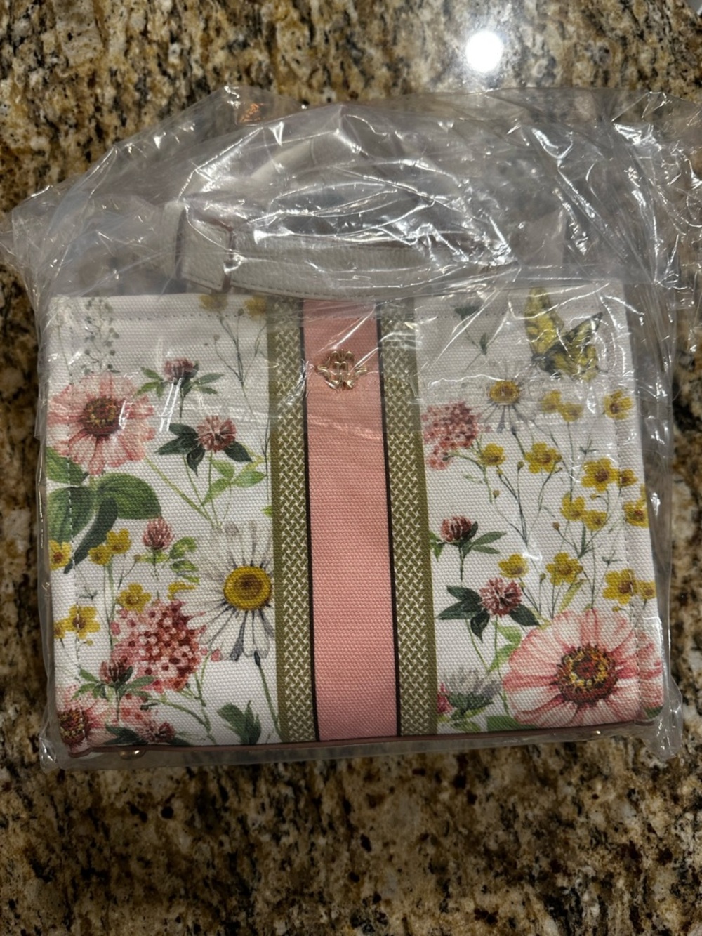 Nanette Lepore White Floral Satchel with Pink and Green Stripe - Picture 3 of 15
